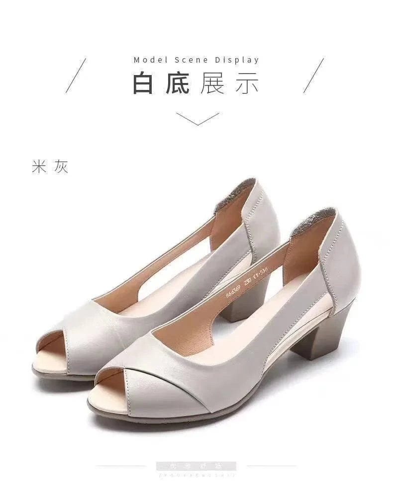women casual dress shoes Summer Women Dress Shoes Peep Toe Office Work Shoes Medium Heels Pumps Open Toe Women Sandals Black 10%
