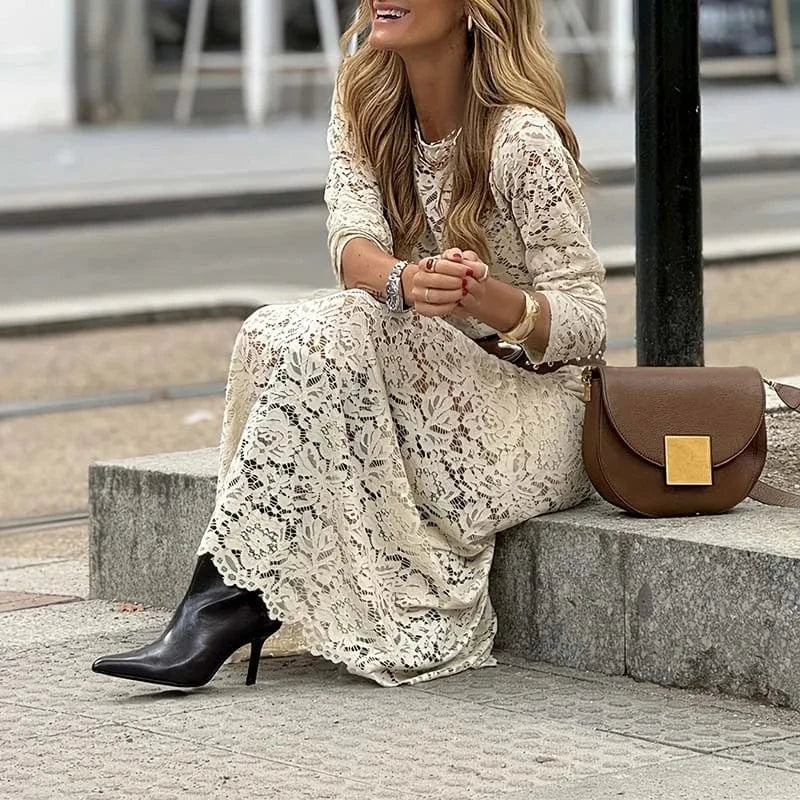 Women Casual Long Sleeve Solid Party Outfits Elegant Lace Embroidery Slim Two Piece Suits Fashion O-neck Tops & Half Skirt Set