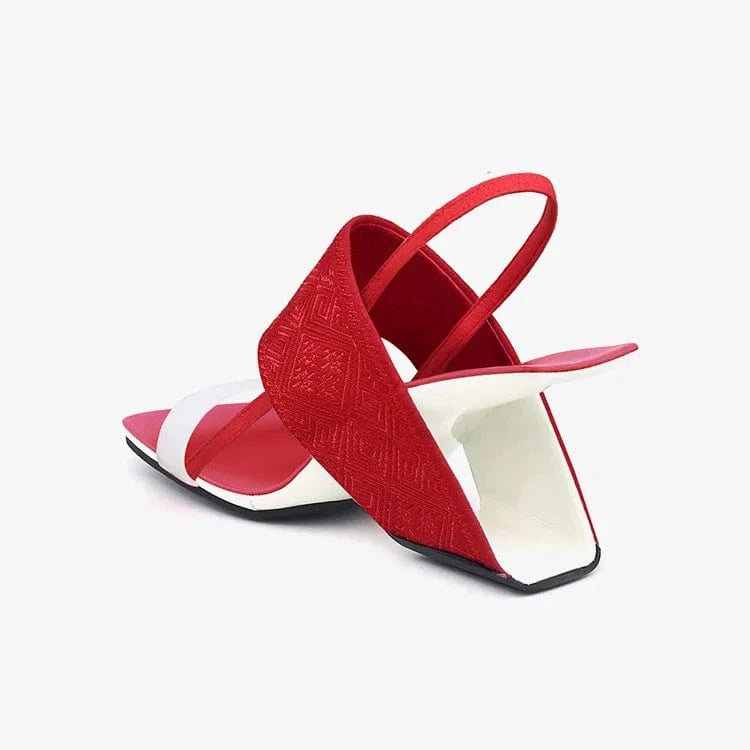 Women Casual Sandals Retro Color Patchwork Embroidered Shoes T-strap Slingback High Heel Sandals For Ladies Travelling Sandalias
