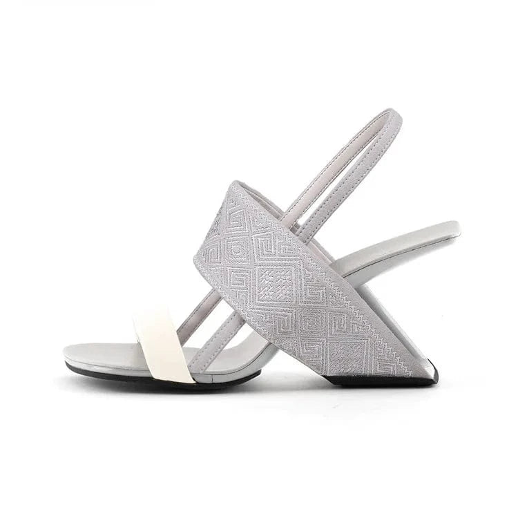 Women Casual Sandals Retro Color Patchwork Embroidered Shoes T-strap Slingback High Heel Sandals For Ladies Travelling Sandalias