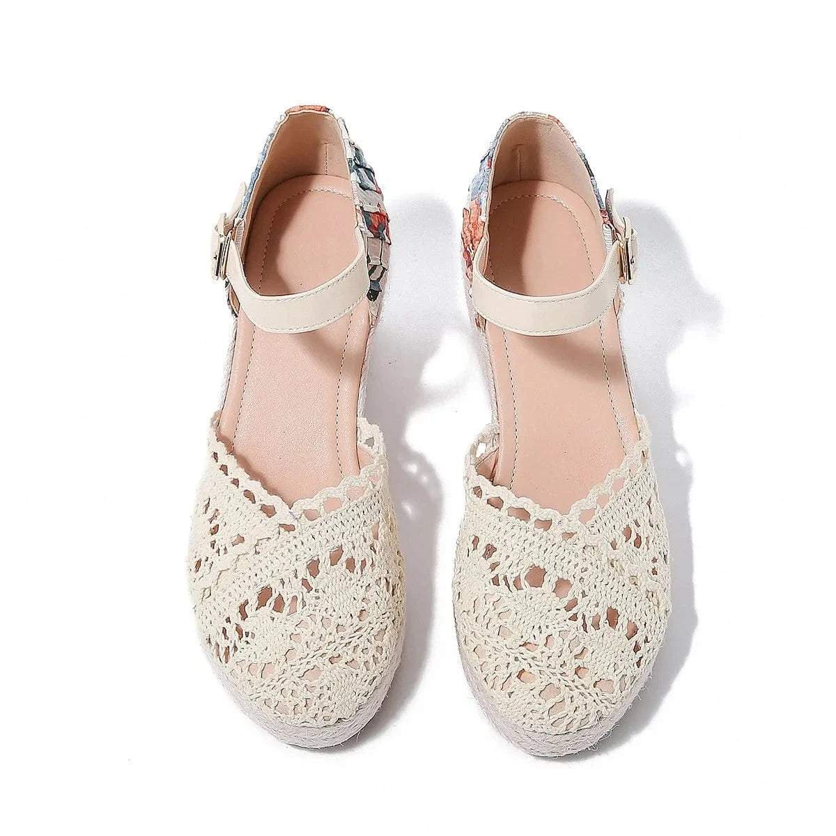 Women Casual Sandals Retro Floral Cloth Apricot Shoes Hollow Out Large Size Wedge Heels Sandals For Ladies Dating Shopping Shoes