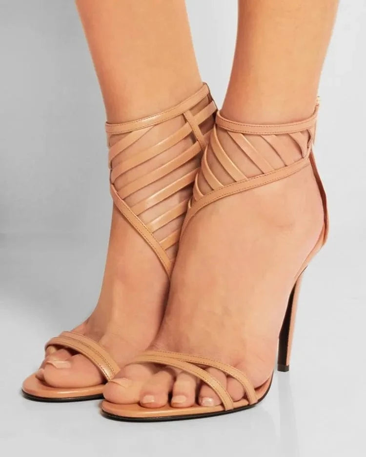 Women Casual Sandals Sexy Solid Color Zippers Mujer Shoes Side Hollow Out Large Size High Heel Sandals For Ladies Club Sandalias