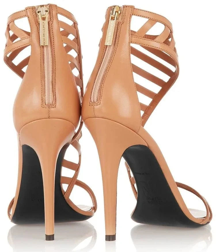 Women Casual Sandals Sexy Solid Color Zippers Mujer Shoes Side Hollow Out Large Size High Heel Sandals For Ladies Club Sandalias