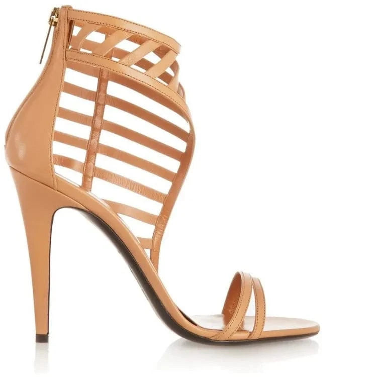 Women Casual Sandals Sexy Solid Color Zippers Mujer Shoes Side Hollow Out Large Size High Heel Sandals For Ladies Club Sandalias