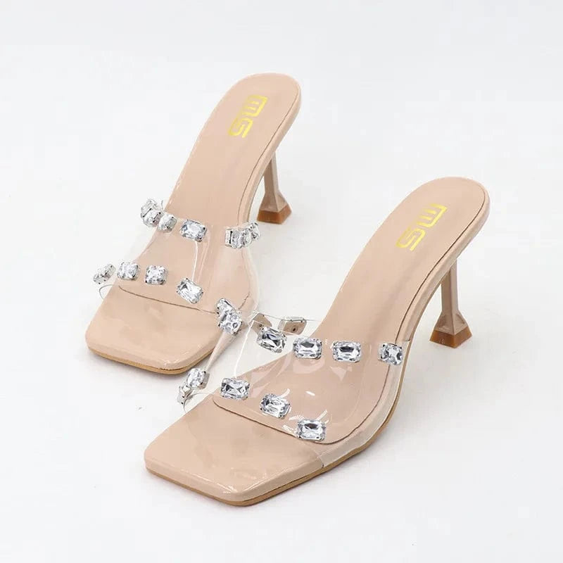 Women Casual Sandals Sexy Transparent Rhinestone Decor Chaussures Femme Open-toe T-strap High Heel Sandals Ladies Party Slippers