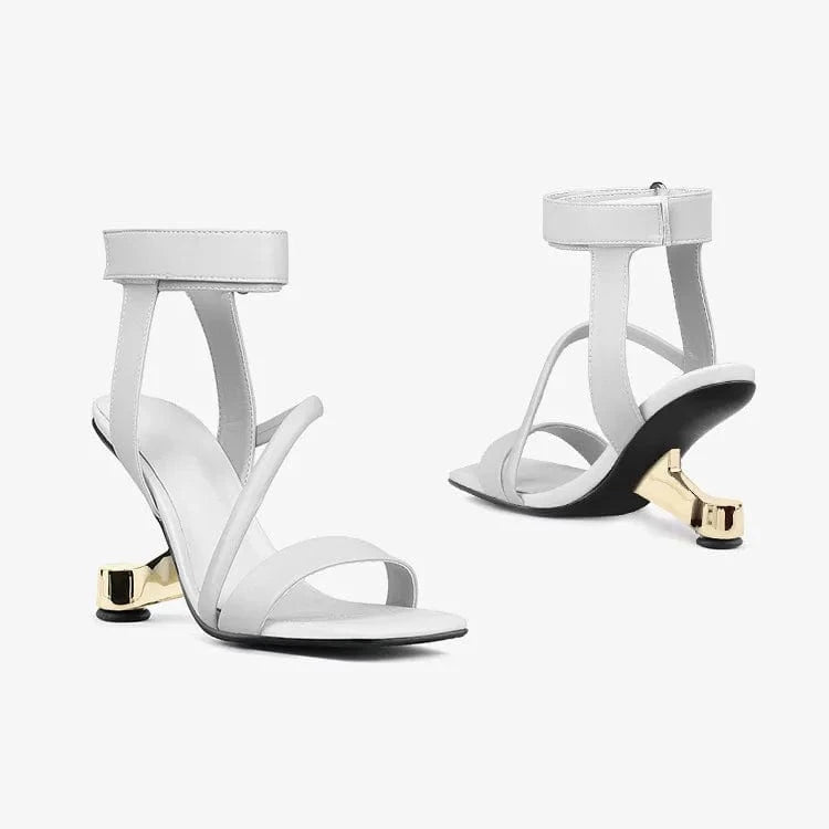 Women Casual Sandals Simple Square-toe Open-toe Mujer Shoes Side Hollow Out Ankle Strap High Heel Sandals Ladies Party Sandalias