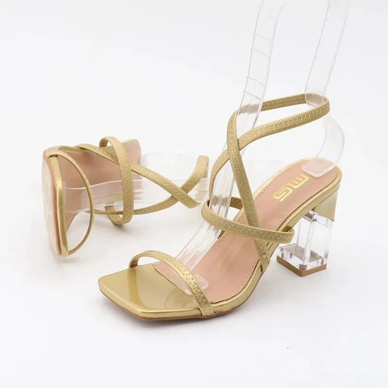 Women Casual Sandals Top Sell Solid Color Square-toe Shoe Open-toe Cross Strap High Heel Sandals For Ladies Dating Shopping Shoe