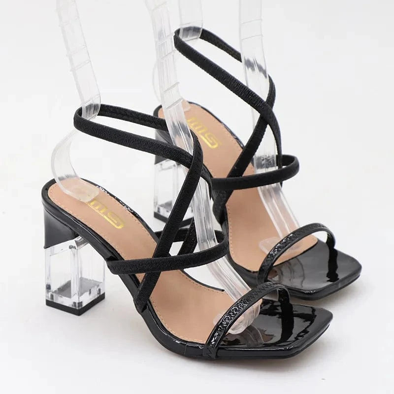 Women Casual Sandals Top Sell Solid Color Square-toe Shoe Open-toe Cross Strap High Heel Sandals For Ladies Dating Shopping Shoe