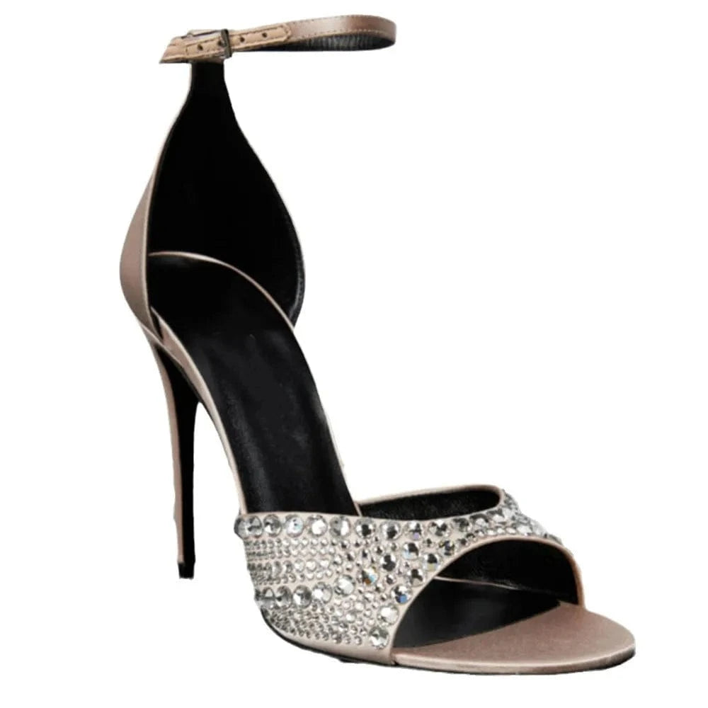 Women Casual Sandals Versatile Rhinestone Decor Zapatos De Mujer Hollow Out Ankle Strap High Heel Sandals Ladies Party Sandalias