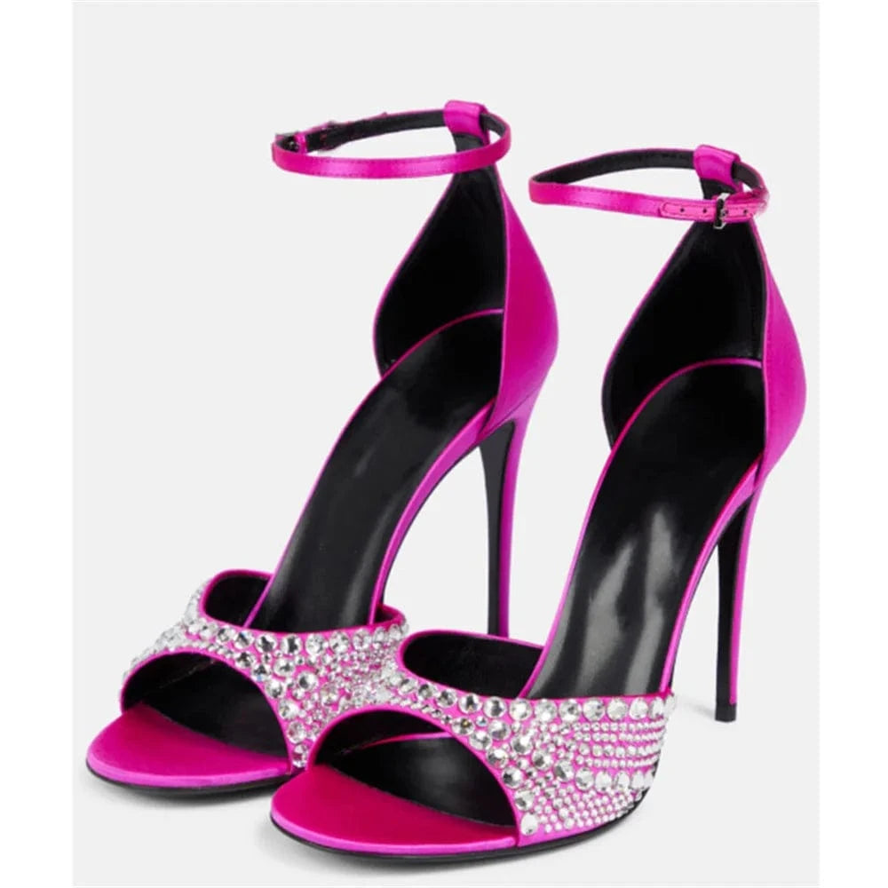 Women Casual Sandals Versatile Rhinestone Decor Zapatos De Mujer Hollow Out Ankle Strap High Heel Sandals Ladies Party Sandalias