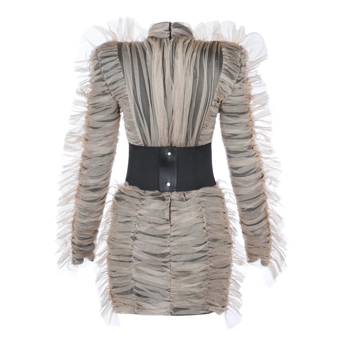 Women Celebrity Nightclub Party Evening Long Sleeve Mesh Elegant Lady sexy mini Dress With Belt