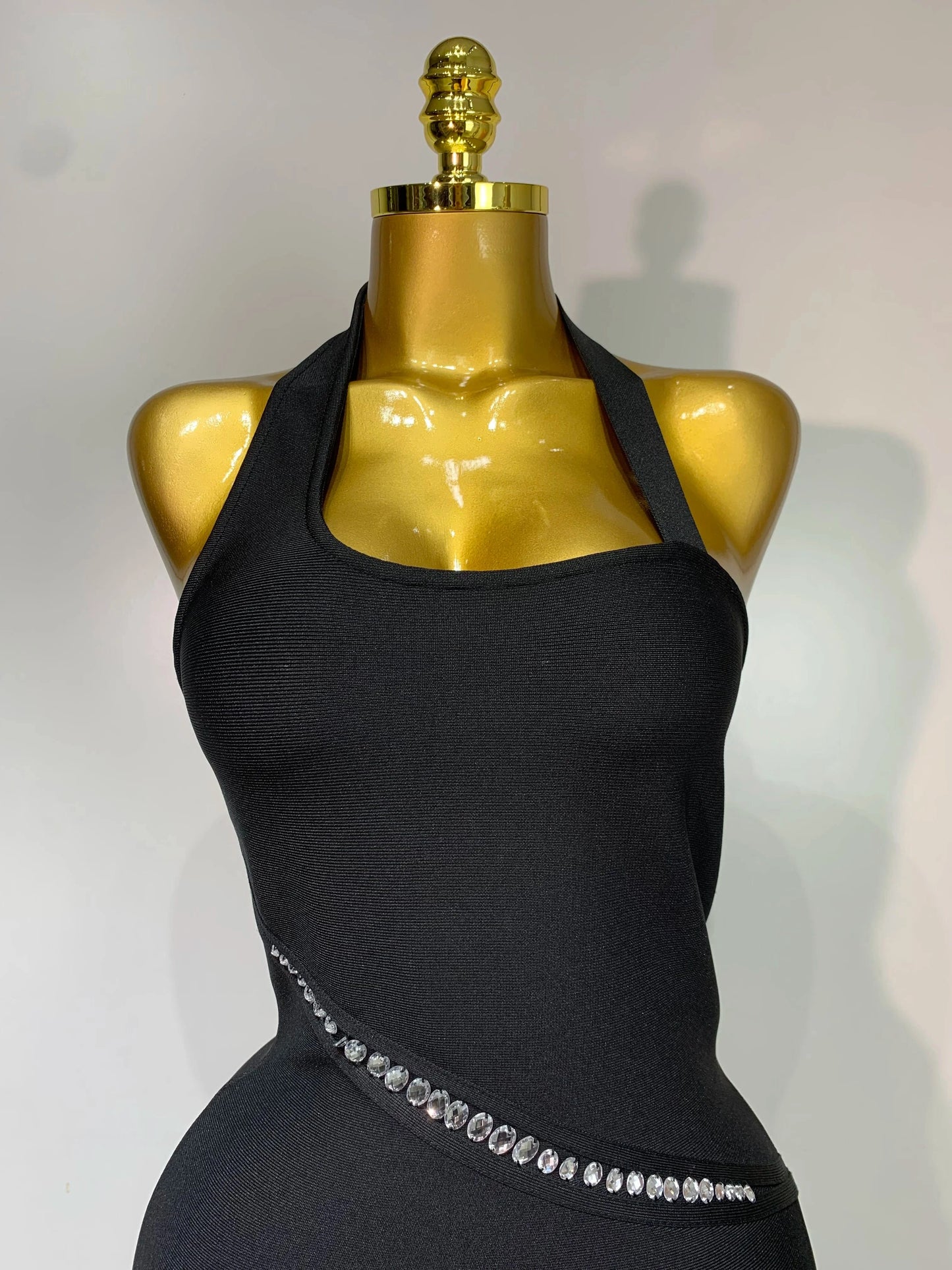 Women Celebrity Sexy Backless Halter Black Crystals Bandage Dress 2025 Knitted Elegant Evening Club Party Luxury Birthday Dress