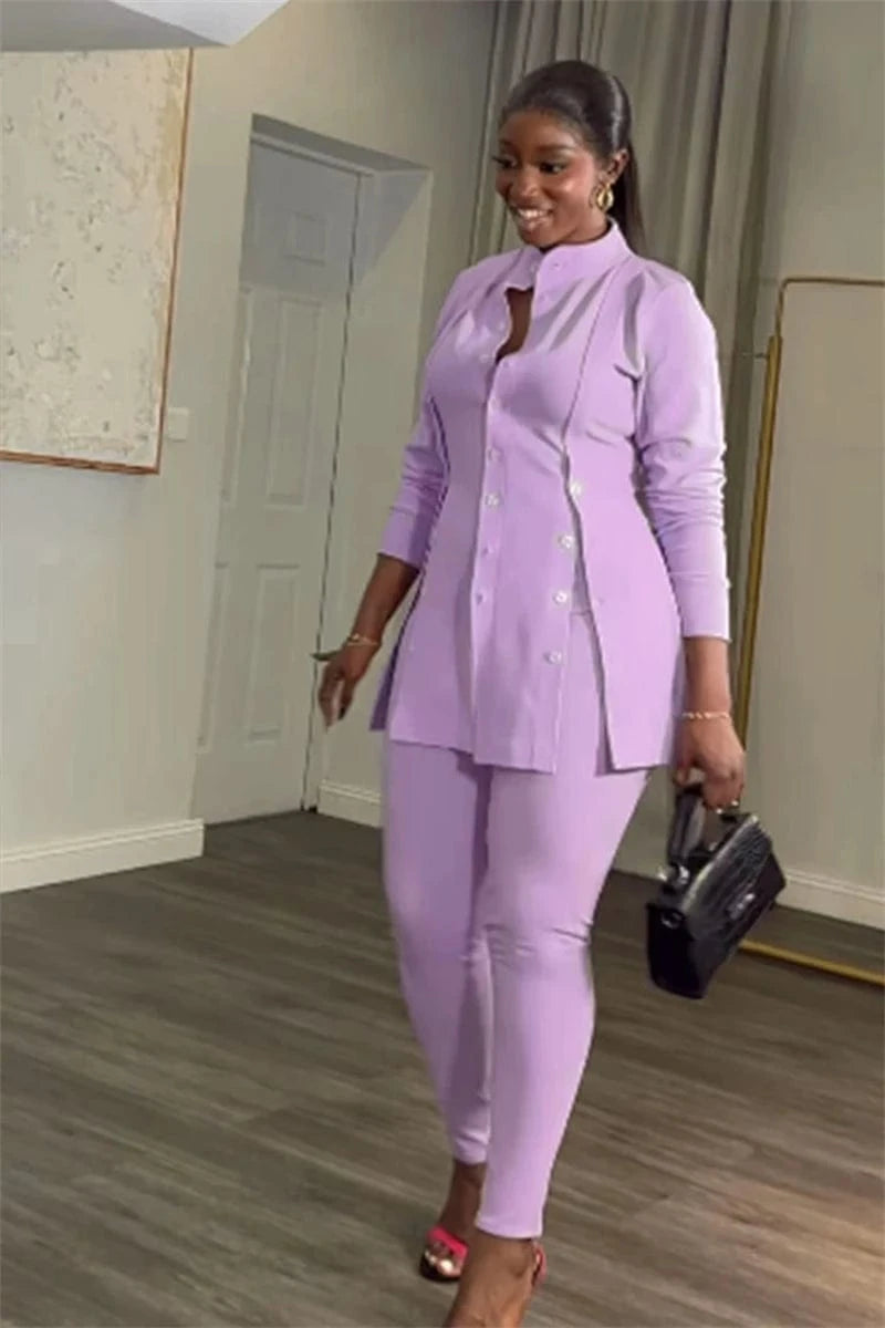 women clothes clothing 2024 formal office work wear lady loungewear long sleeve shirt and leggings 2 two piece set for ladies