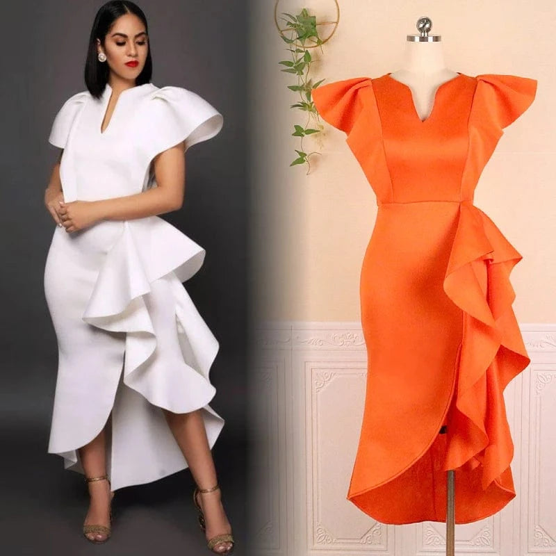 women clothes lady party temperament elegant ruffles plus size slim fit irregular hem ladies prom dress women's evening dresses