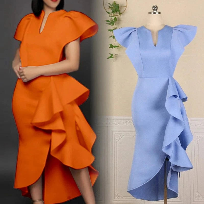 women clothes lady party temperament elegant ruffles plus size slim fit irregular hem ladies prom dress women's evening dresses