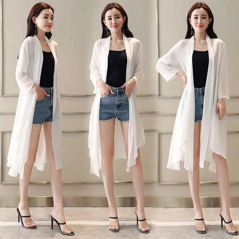 Women Clothing 2021Female Summer Thin Section Long Sun Protection Clothing Long Sleeve Shawl Chiffon Cardigan Trend Coat B19