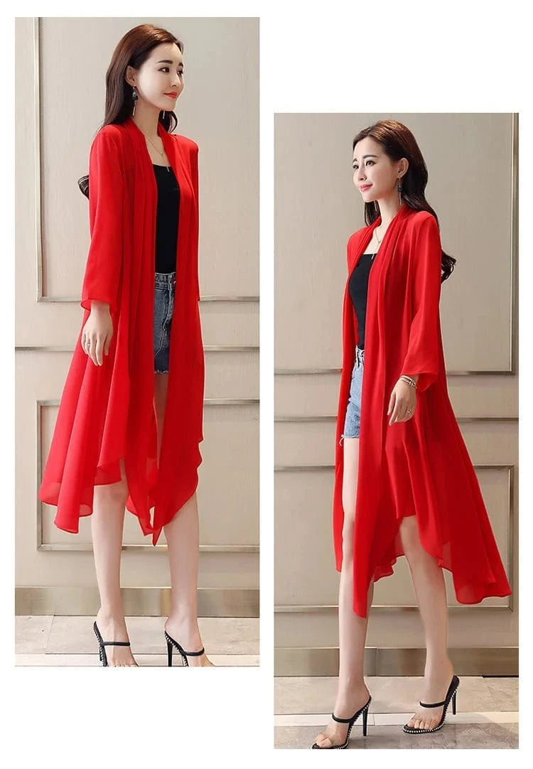 Women Clothing 2021Female Summer Thin Section Long Sun Protection Clothing Long Sleeve Shawl Chiffon Cardigan Trend Coat B19