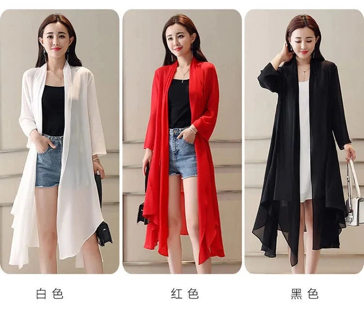 Women Clothing 2021Female Summer Thin Section Long Sun Protection Clothing Long Sleeve Shawl Chiffon Cardigan Trend Coat B19