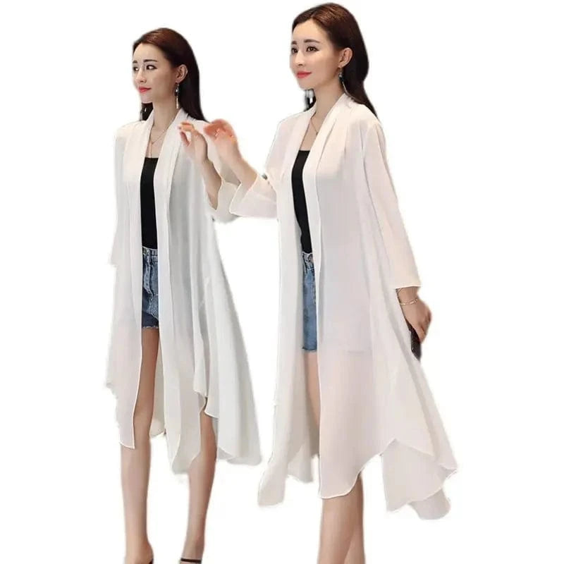 Women Clothing 2021Female Summer Thin Section Long Sun Protection Clothing Long Sleeve Shawl Chiffon Cardigan Trend Coat B19