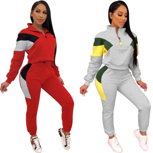 Women Clothing Training Wear Jogging Track Suit Wholesale Sweatsuit Patchwork Tracksuit Private Label Jogger Sweat Suits Women