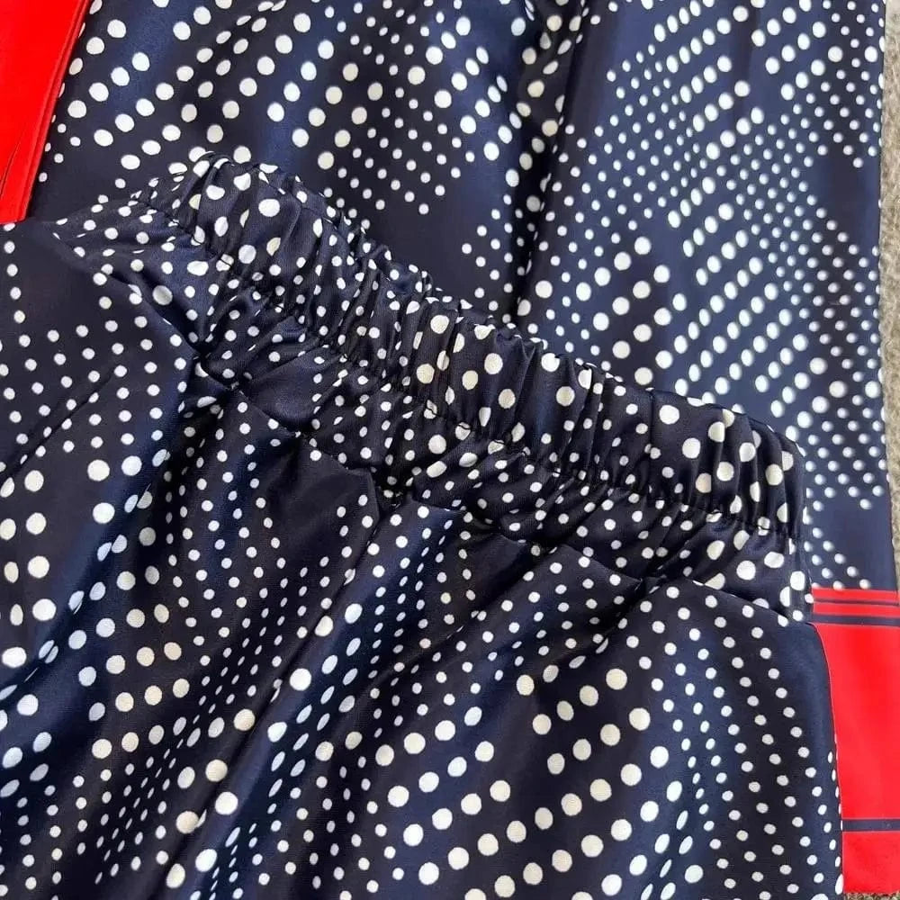 Women Contrast Dot Print V-Neck Loose Lace Up Top+Elastic Waist Wide Leg Pant Suit Autumn Fashion Kimono Cardigan Two Piece Set