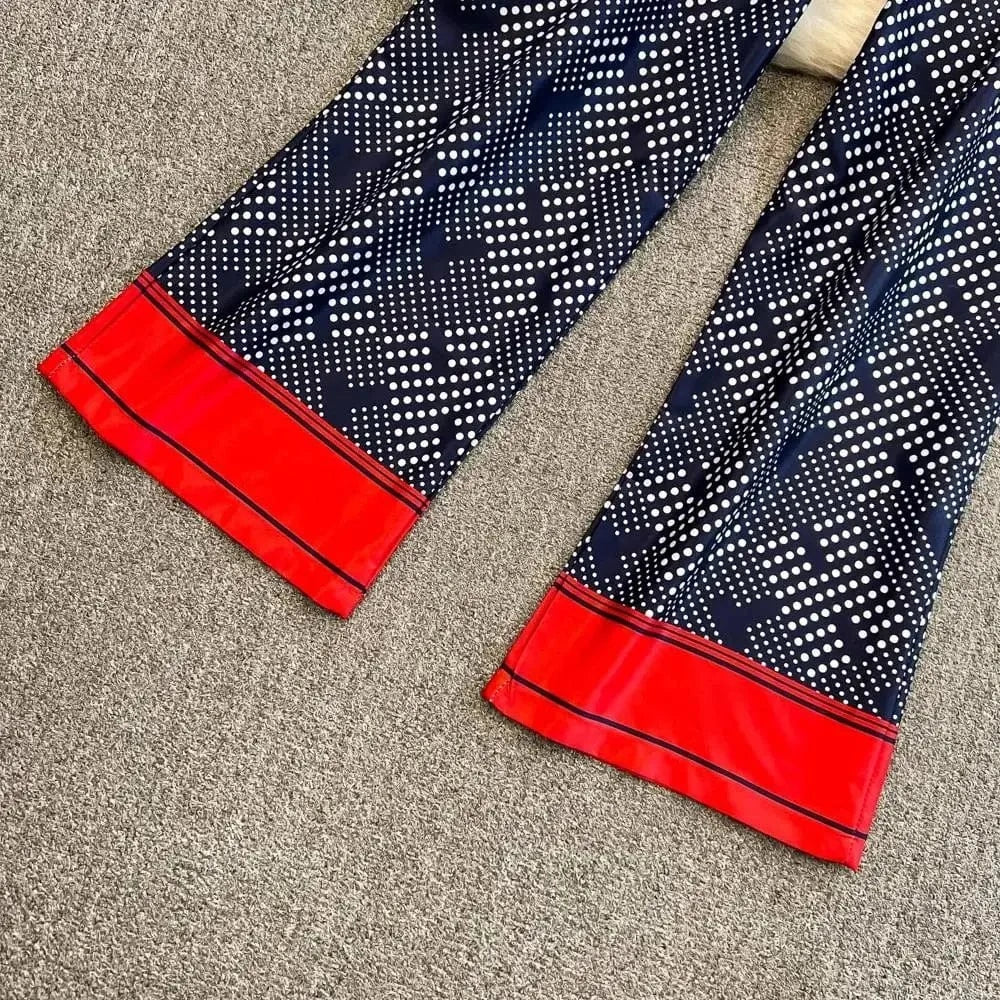 Women Contrast Dot Print V-Neck Loose Lace Up Top+Elastic Waist Wide Leg Pant Suit Autumn Fashion Kimono Cardigan Two Piece Set