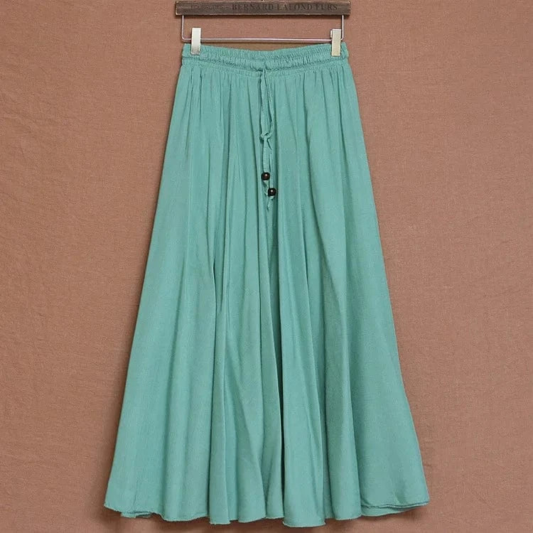 Women Cotton Long Skirts Elastic Waist Pleated Maxi Skirts Beach Boho Vintage Summer Skirts Faldas Saia Ebsq88