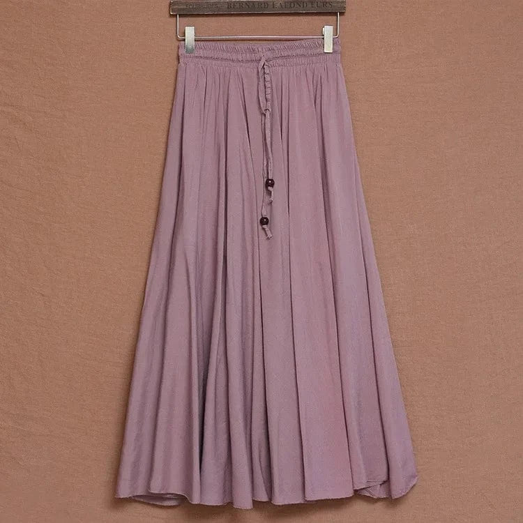 Women Cotton Long Skirts Elastic Waist Pleated Maxi Skirts Beach Boho Vintage Summer Skirts Faldas Saia Ebsq88