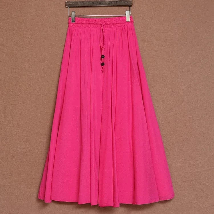 Women Cotton Long Skirts Elastic Waist Pleated Maxi Skirts Beach Boho Vintage Summer Skirts Faldas Saia Ebsq88