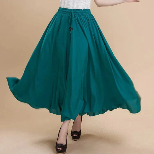 Women Cotton Long Skirts Elastic Waist Pleated Maxi Skirts Beach Boho Vintage Summer Skirts Faldas Saia Ebsq88