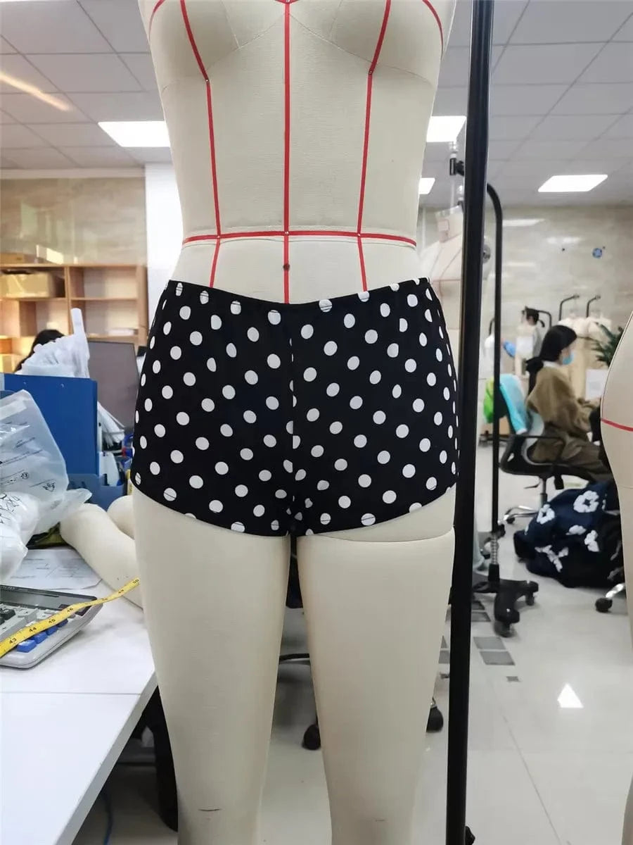 Women Dot Print Mini Shorts Low Rise Tight Shorts Ladies Casual Short Pants for Summer Streetwear Loungewear Sleep Bottoms Y2K
