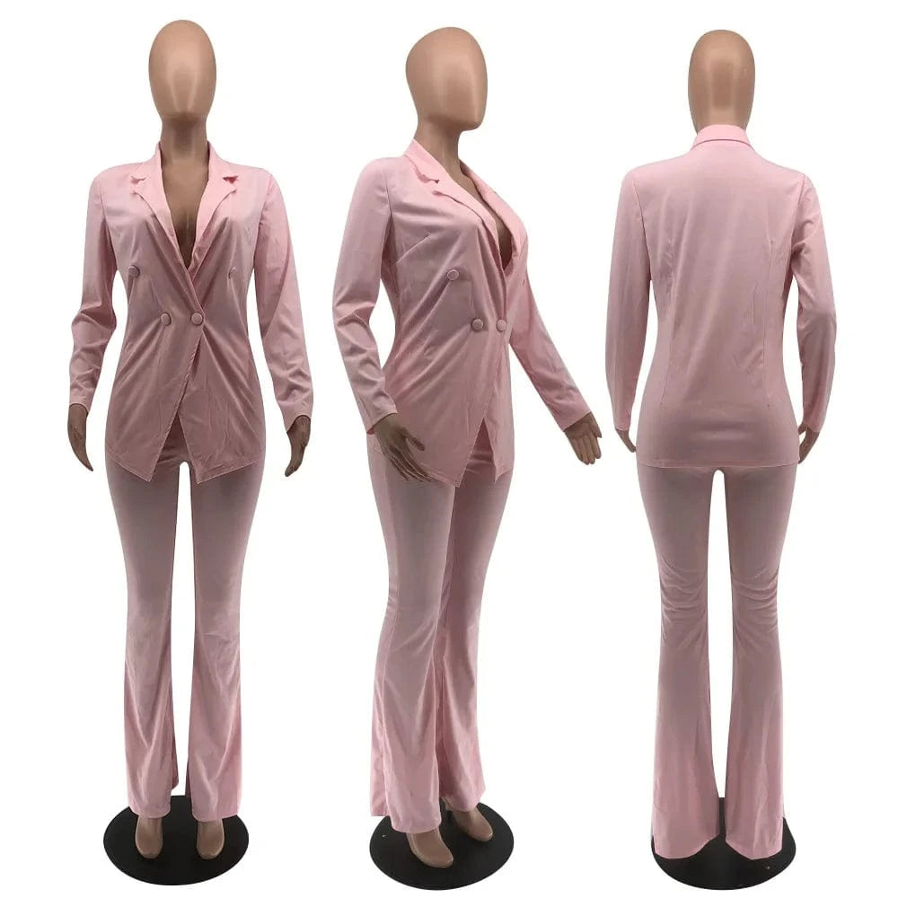 Women Double Breasted Notched Blazer Office Ladies Suit Solid Color Slim Long Sleeve Jacket Suit Mujer