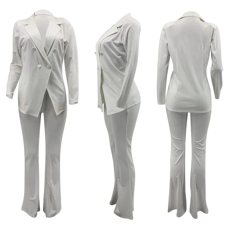 Women Double Breasted Notched Blazer Office Ladies Suit Solid Color Slim Long Sleeve Jacket Suit Mujer