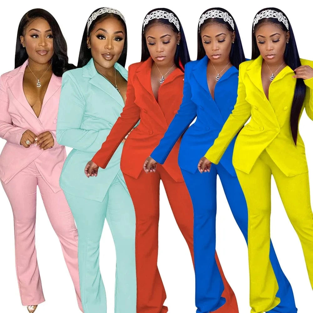 Women Double Breasted Notched Blazer Office Ladies Suit Solid Color Slim Long Sleeve Jacket Suit Mujer