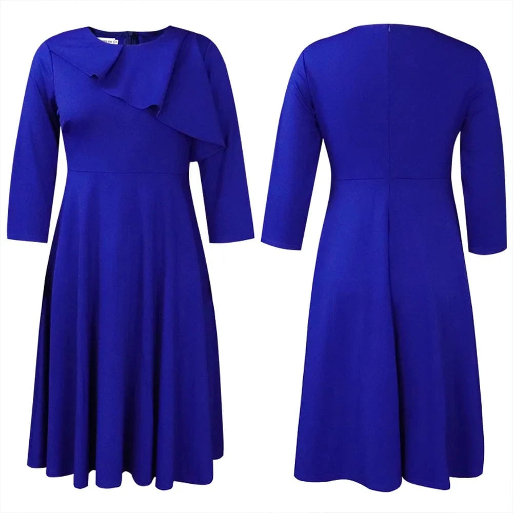 Women Dress A Line Ruffles Elegant Office Ladies Classy Modest Work Wear Pink Navy Female Autumn Summer Robes Vestidos Outfits