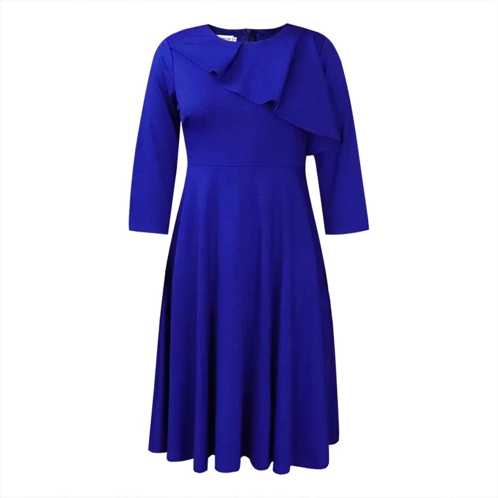 Women Dress A Line Ruffles Elegant Office Ladies Classy Modest Work Wear Pink Navy Female Autumn Summer Robes Vestidos Outfits