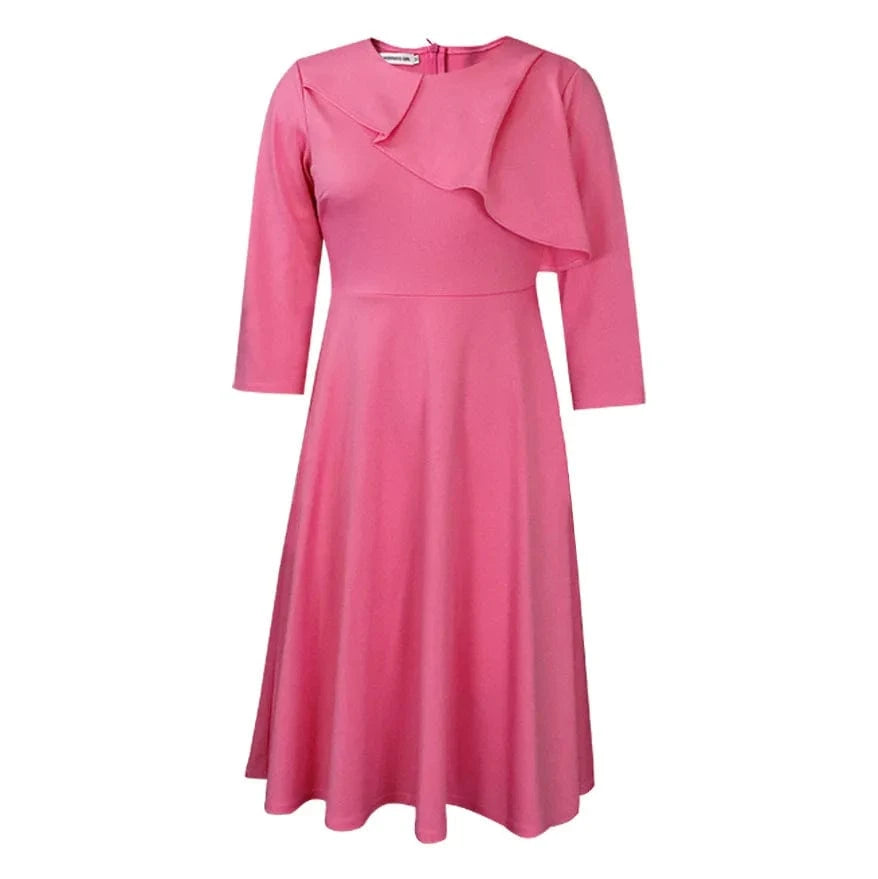 Women Dress A Line Ruffles Elegant Office Ladies Classy Modest Work Wear Pink Navy Female Autumn Summer Robes Vestidos Outfits