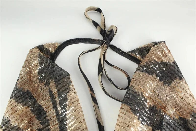 Women Elegant Evening Wedding Cocltail Maxi Dress Sexy Deep V Neck Leopard Print Slim Bodycon Night Club Party Sequin Dress