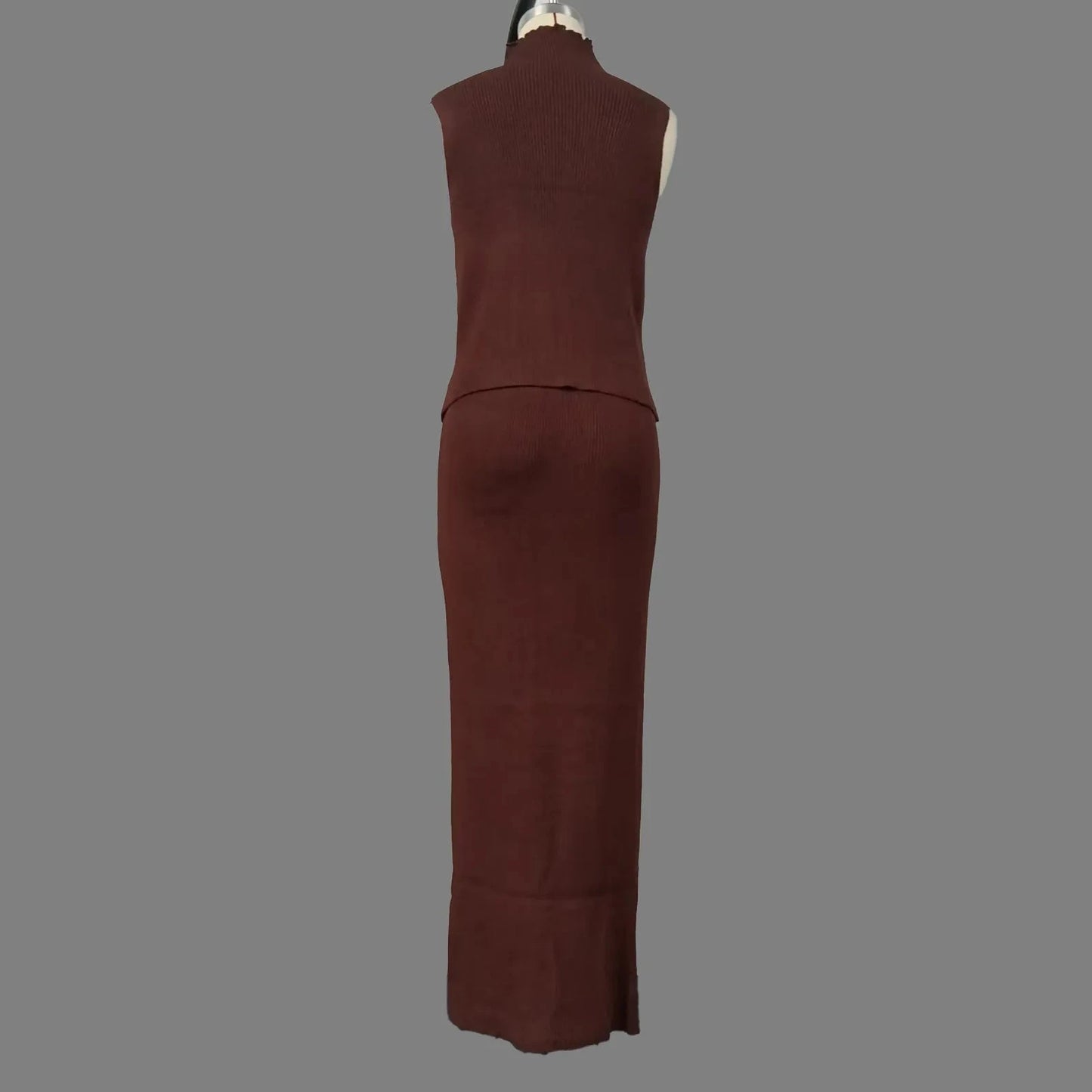 Women Elegant Slim Sleeveless Pullover Top High Waist Skirts 2 Pieces Set Knitted Turtleneck Vest Skirt Suit Autumn 2025