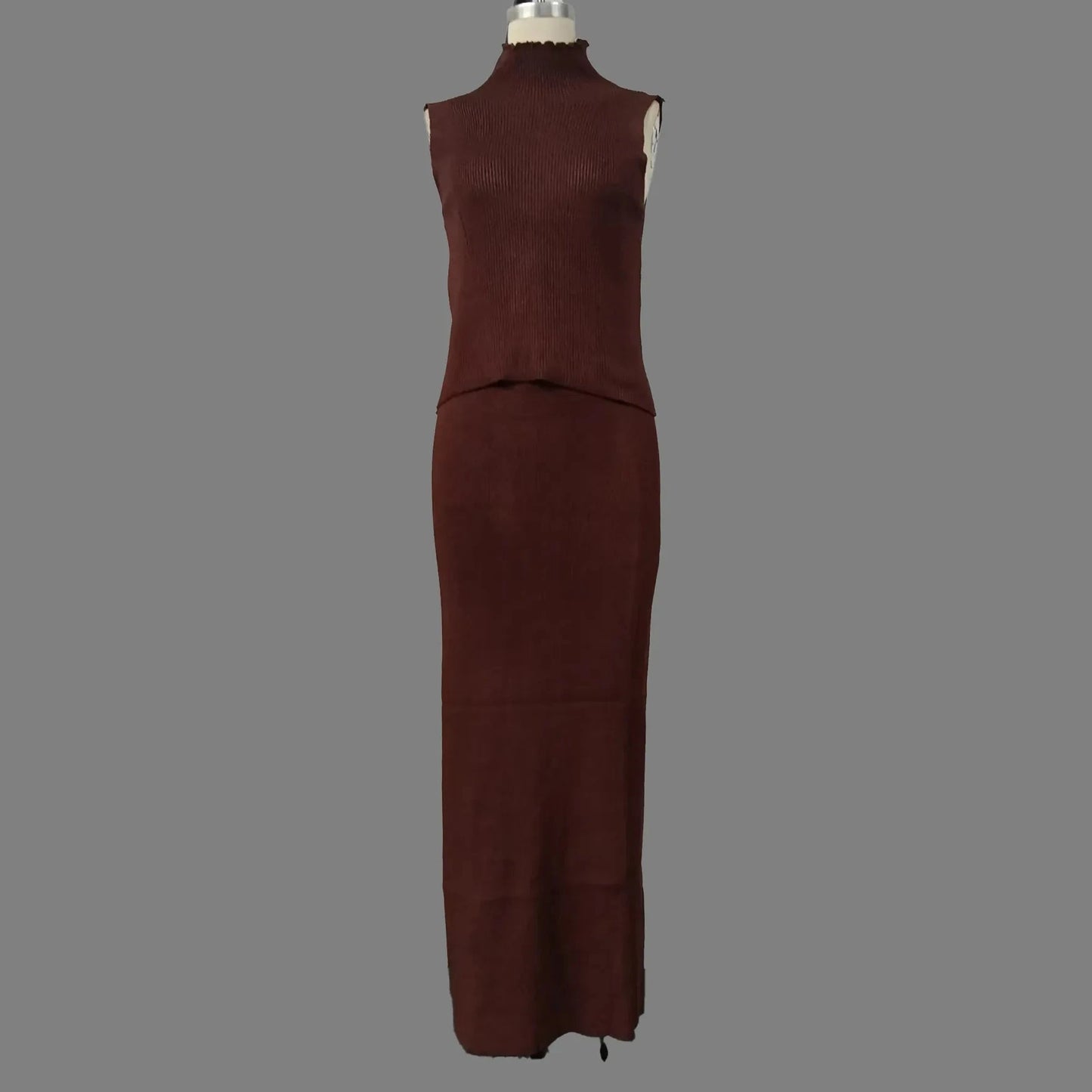 Women Elegant Slim Sleeveless Pullover Top High Waist Skirts 2 Pieces Set Knitted Turtleneck Vest Skirt Suit Autumn 2025
