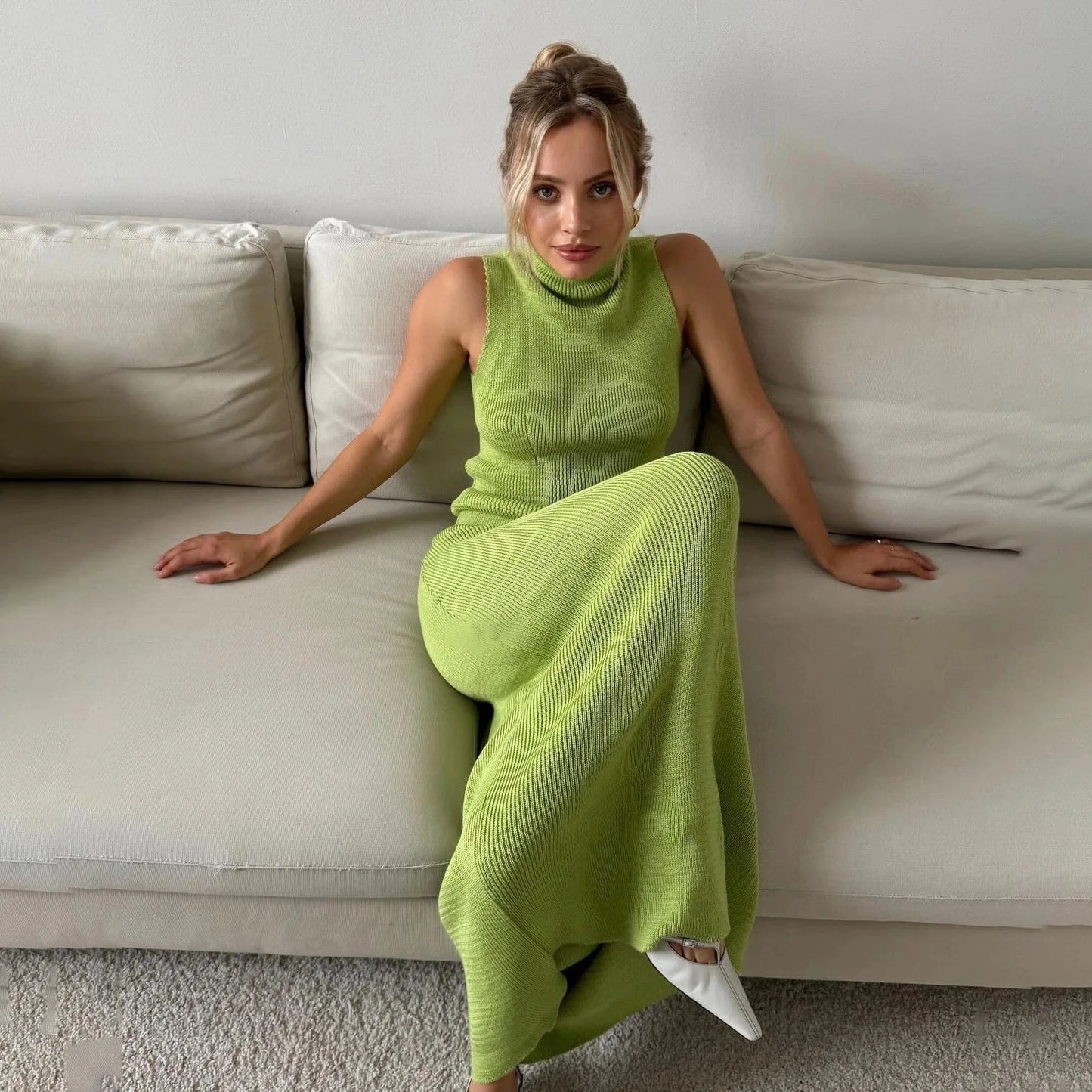 Women Elegant Slim Sleeveless Pullover Top High Waist Skirts 2 Pieces Set Knitted Turtleneck Vest Skirt Suit Autumn 2025