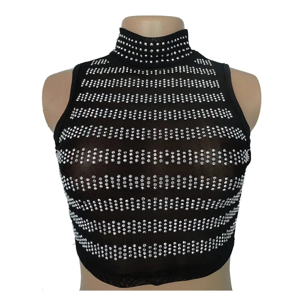 Women Fall Clothes Hot Drill 2 Piece Set Casual Turtleneck Two Piece Pants Set Cropped Sleeveless Women Clothing
