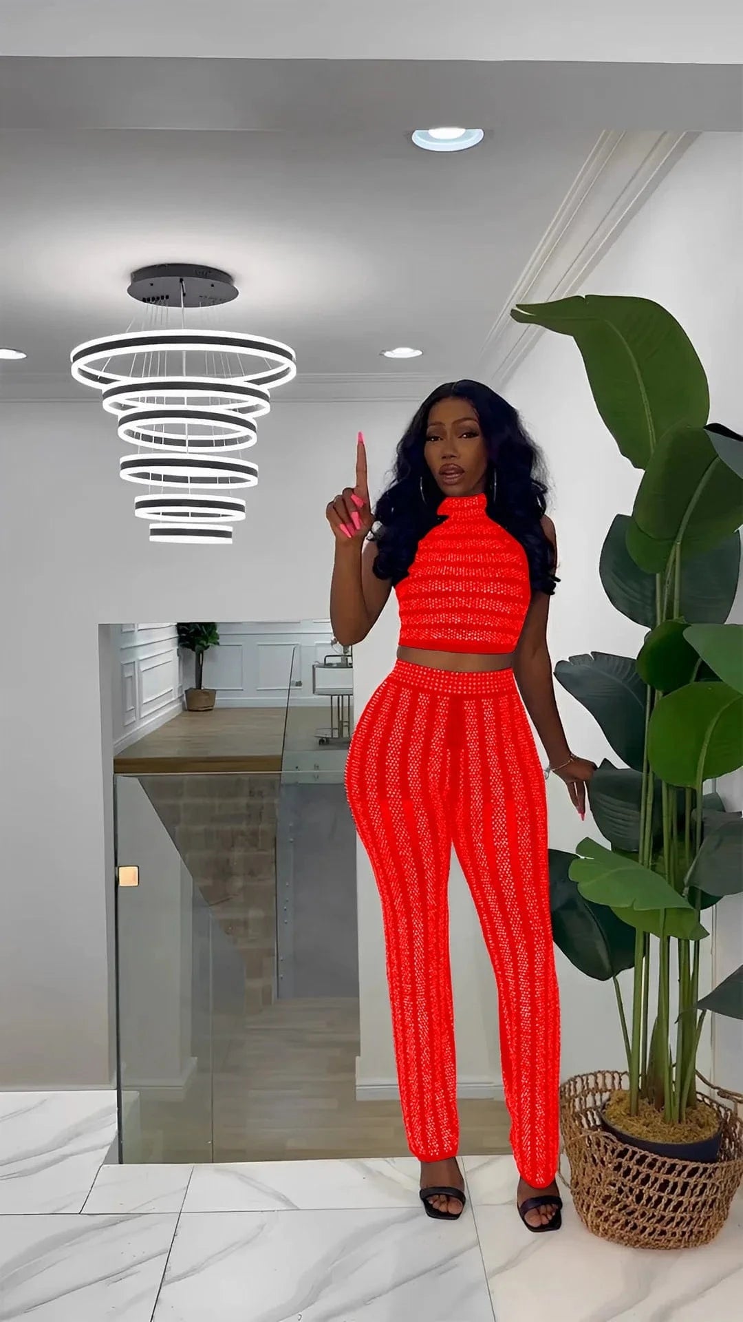Women Fall Clothes Hot Drill 2 Piece Set Casual Turtleneck Two Piece Pants Set Cropped Sleeveless Women Clothing