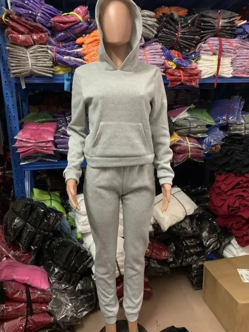 Women Fall Winter Clothing Hoodie Jogging Suit Plain Lounge Sweat Suits Set Tracksuit Custom Logo Label