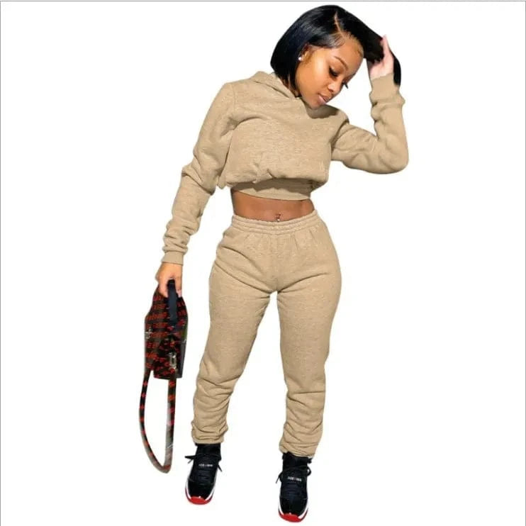 Women Fall Winter Clothing Hoodie Jogging Suit Plain Lounge Sweat Suits Set Tracksuit Custom Logo Label