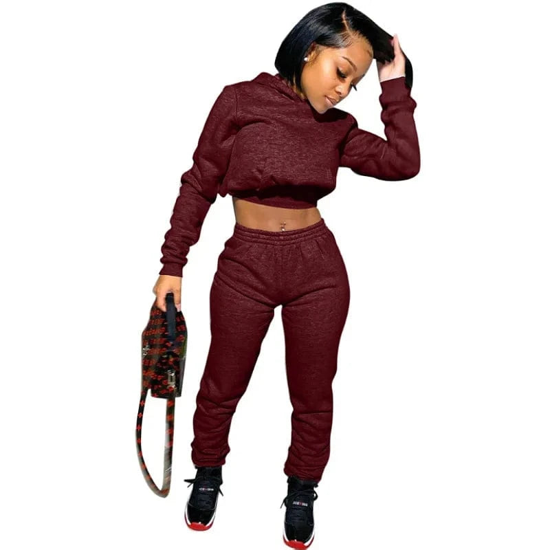 Women Fall Winter Clothing Hoodie Jogging Suit Plain Lounge Sweat Suits Set Tracksuit Custom Logo Label