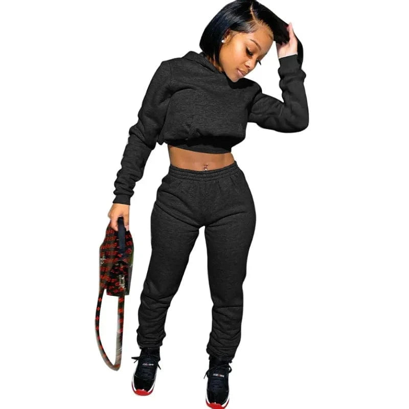Women Fall Winter Clothing Hoodie Jogging Suit Plain Lounge Sweat Suits Set Tracksuit Custom Logo Label
