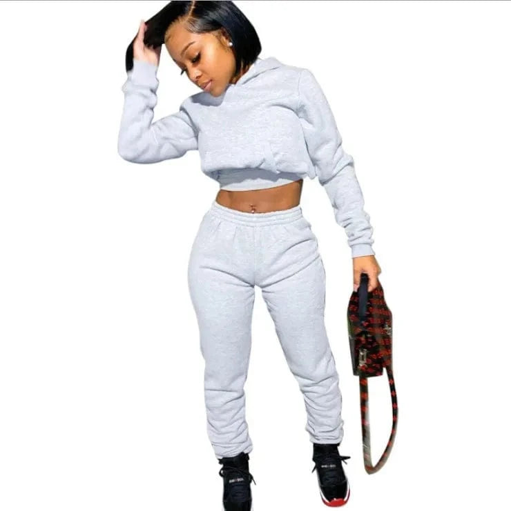 Women Fall Winter Clothing Hoodie Jogging Suit Plain Lounge Sweat Suits Set Tracksuit Custom Logo Label