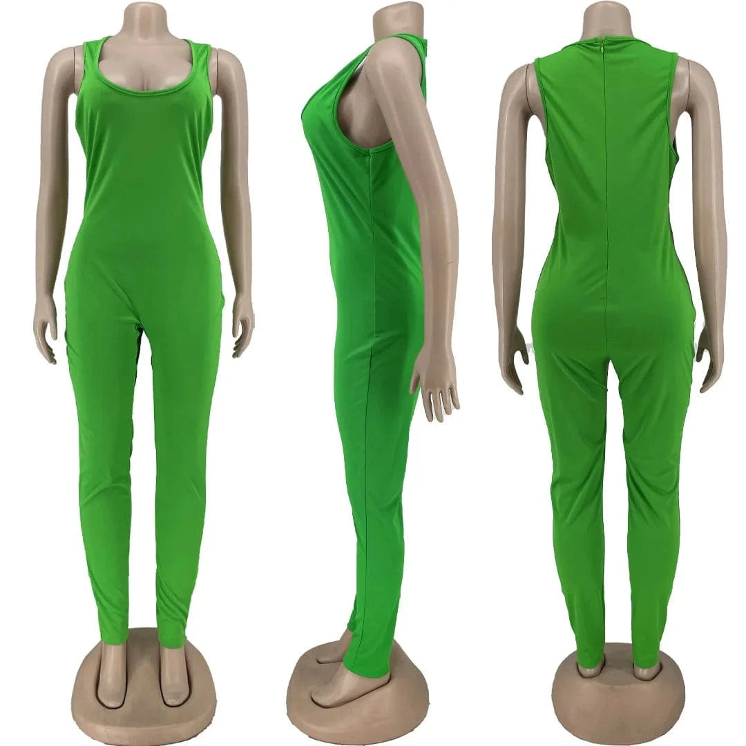 Women Fashion Fall Winter Clothing 2024 Casual Solid Color Jumpsuits 2 Piece Set Sexy Sleeveless Skinny Jumpsuit Lady Outfit