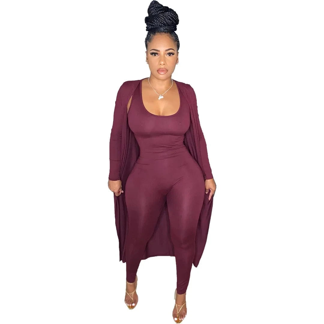 Women Fashion Fall Winter Clothing 2024 Casual Solid Color Jumpsuits 2 Piece Set Sexy Sleeveless Skinny Jumpsuit Lady Outfit
